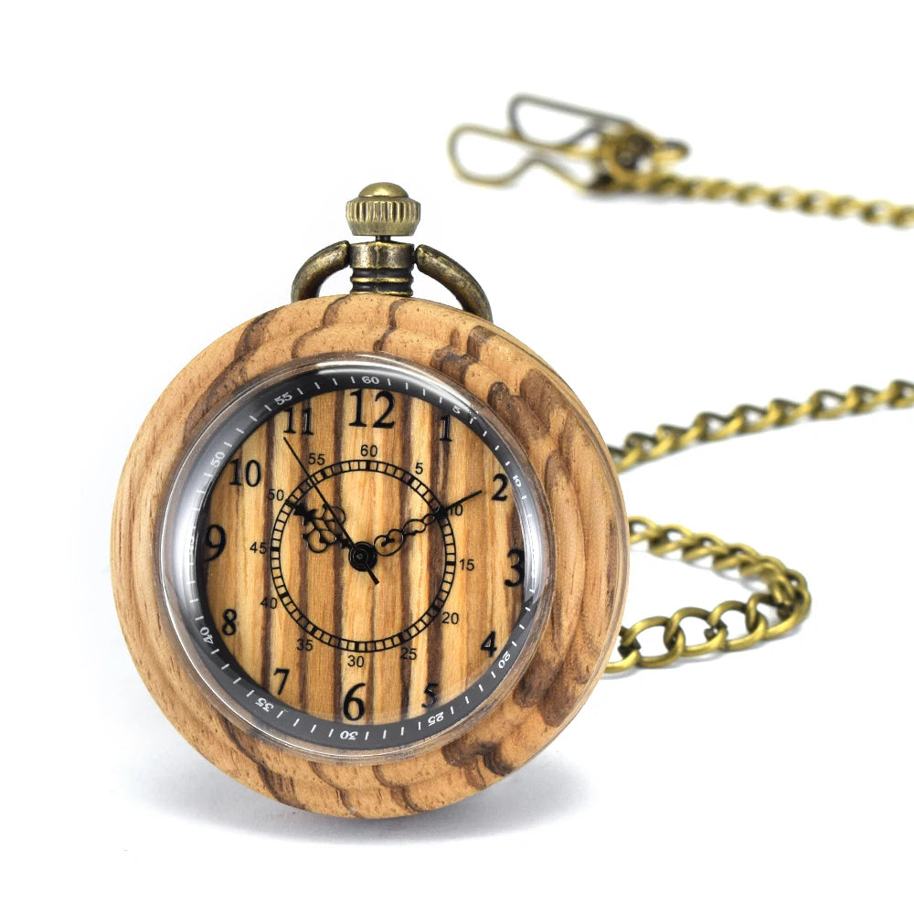 Wooden pocket watch,customized watches for men handmade bamboo wood analog quartz custom watch with c - brown