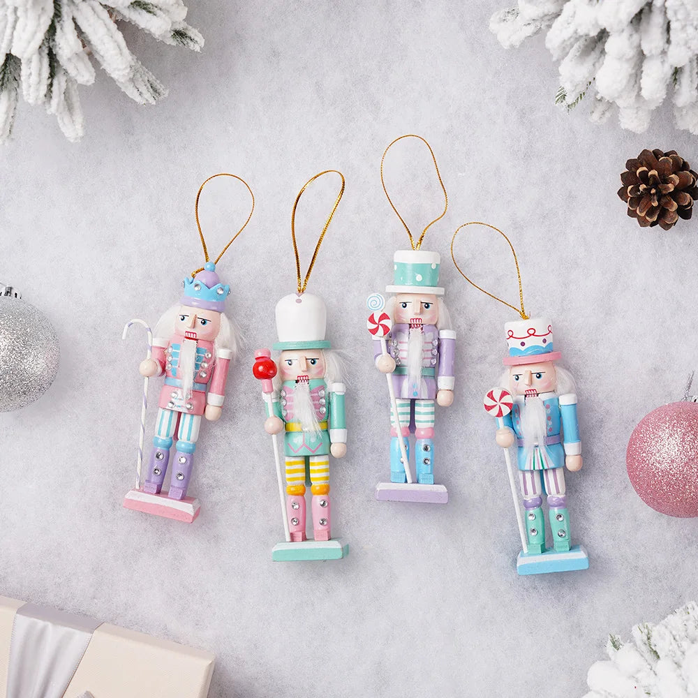 4pcs macaron nutcracker pendant painted candy puppet wooden christmas ornaments holiday party home decor gift xmas tree