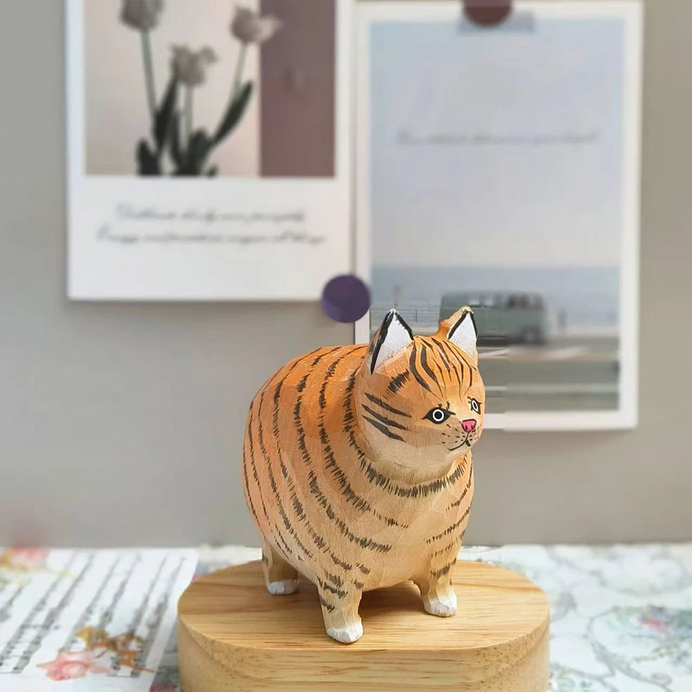 Christmas decoration cat figurine handmade wood carving dog ornaments kitten sculpture decor for home office desk