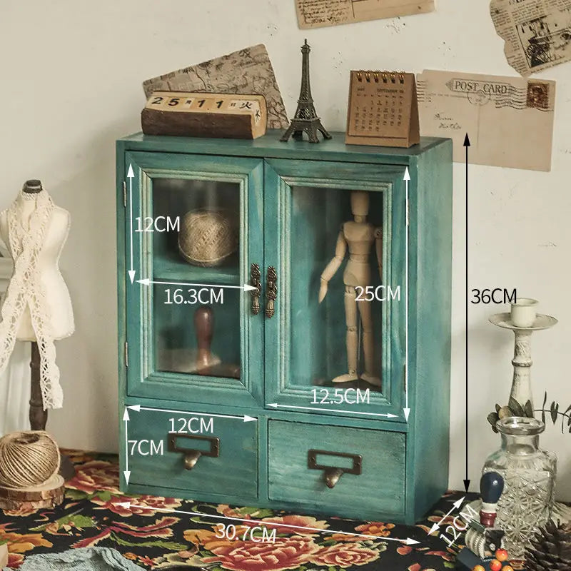 Retro wooden desk storage box multi-layer doll figure display stand desktop drawer type cosmetic jewelry decoration