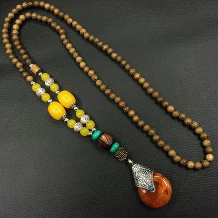 Chinese style minimalist wooden necklace long buddha bead sweater chain versatile personalized pendant men’s