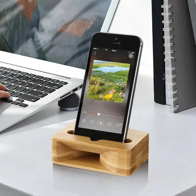 Wood phone speaker amplifier holder stand desktop tablet shower cellphone dock natural loudspeaker