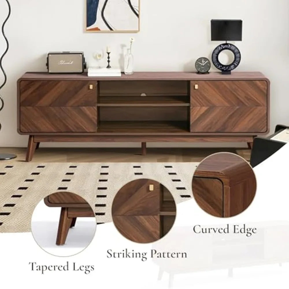 Luxenhome mid century modern tv stand 63’’ stands for living room tvs up to 65’’ entertainment center with storage wood