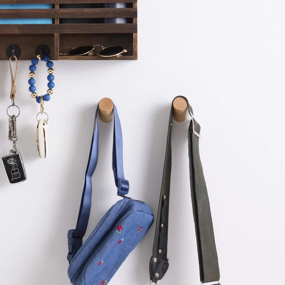 Wood wall peg hooks 2 pack heavy duty organizer clutter free storage solution coats bags keys entryway kitchen - united