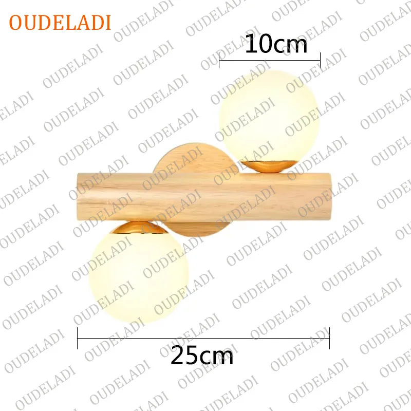Oudeladi wooden wall lamps for living room bedside glass ball decor lamp stairs aisle rest area farmhouse background