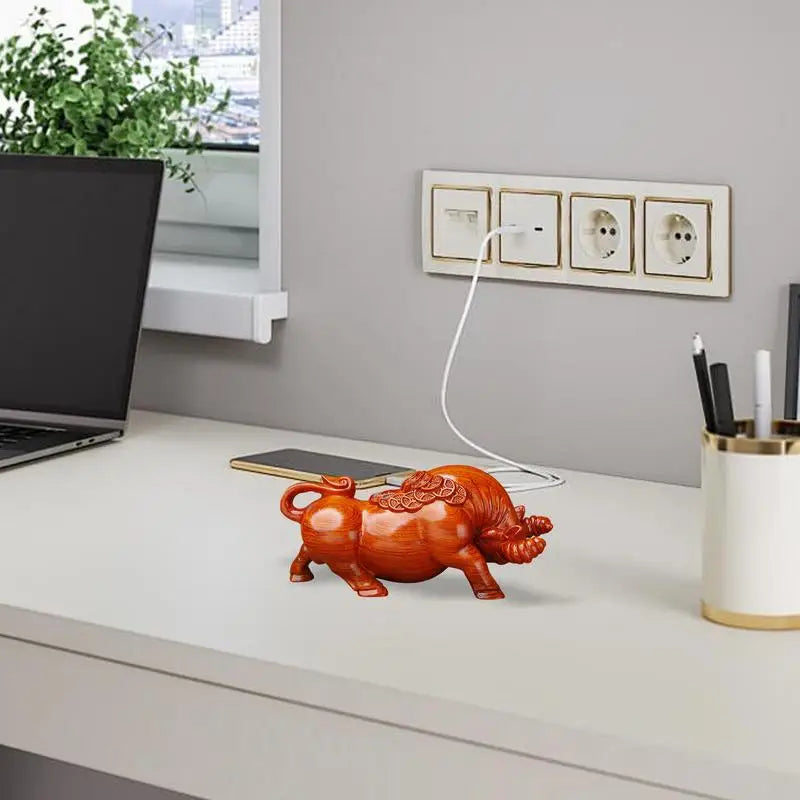 Wooden cow statue ebony wood carving bull ornaments rosewood bullish vivid and lifelike home table decor figurine