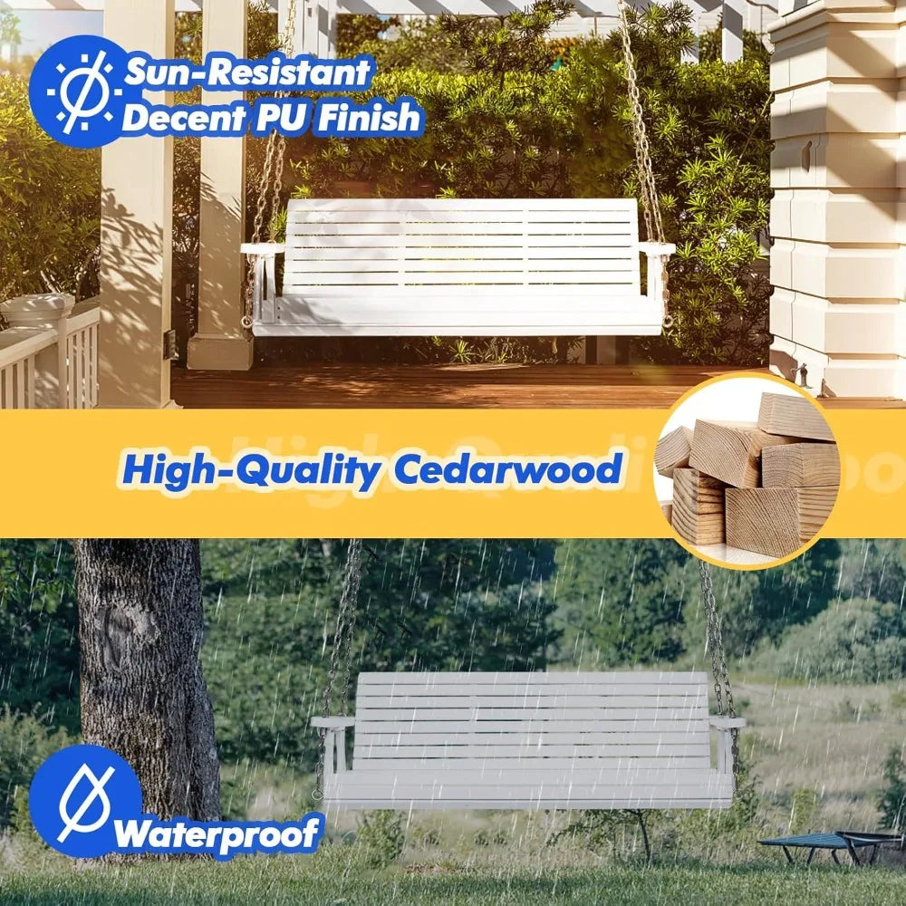 Upgraded patio wooden porch swing for courtyard & garden heavy duty 880 lbs chair bench with hanging chains