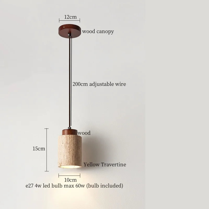 Iwhd vintage wabi sabi led pendant lights kitchen island bedroom living room loft wood yellow travertine hanging lamp