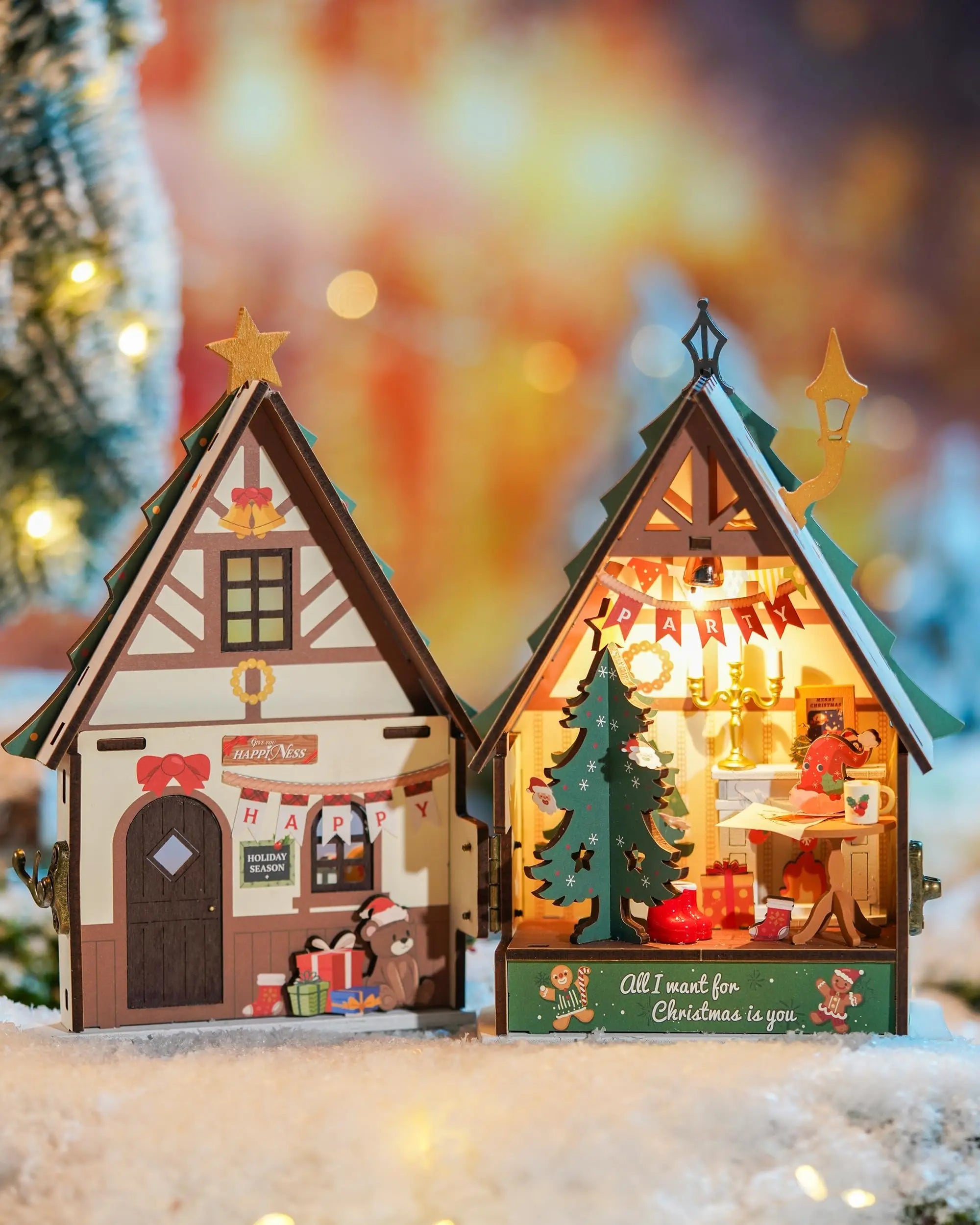 Rolife miniature wooden dollhouse collectible 3d puzzle home decor gift for teens adults twinkling christmas house