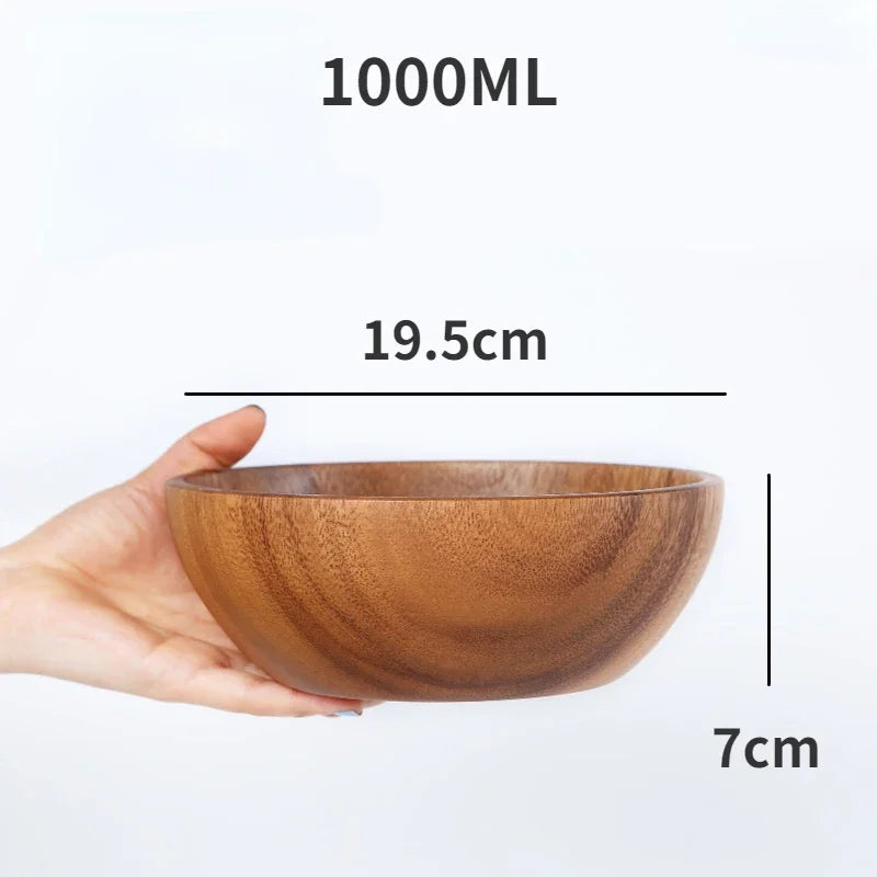 Household solid wood bowl japanese acacia salad mixing wooden basin kneading tableware ramen - mw0027
