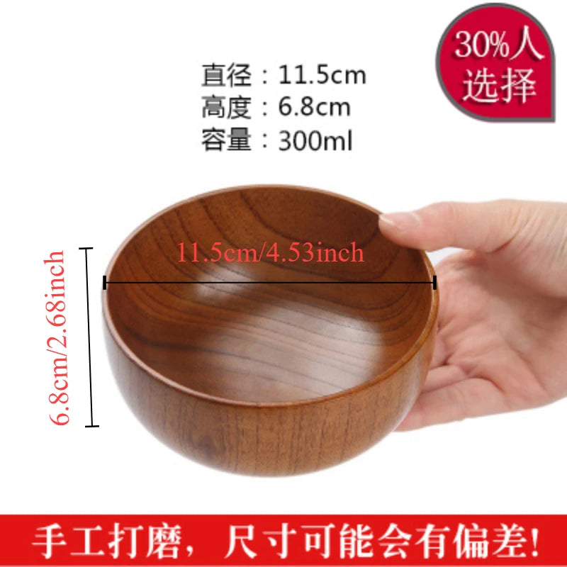 Japanese wooden bowls children drop-proof solid wood large noodle salad ramen bowl vintage household dining room