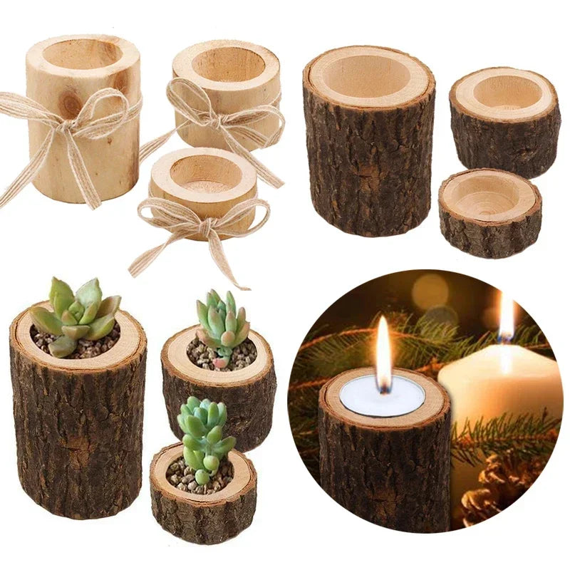 Rustic wooden tea light candle holder succulent plant pot tray holders wedding birthday table centerpieces decoration