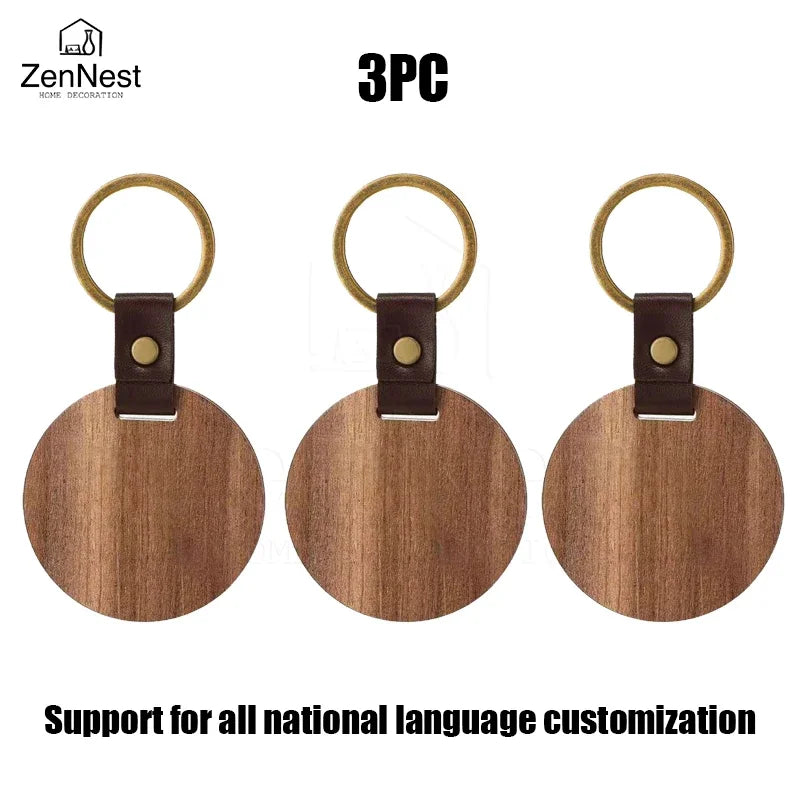 1/3pcs leather wooden keychain free custom solid wood for laser engraving diy key tags crafts christmas gifts - 3pc