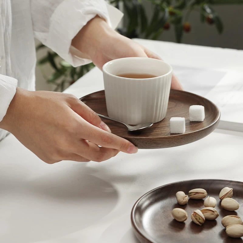 Japanese round wooden tray black walnut plate bread home afternoon tea snacks dessert dinner