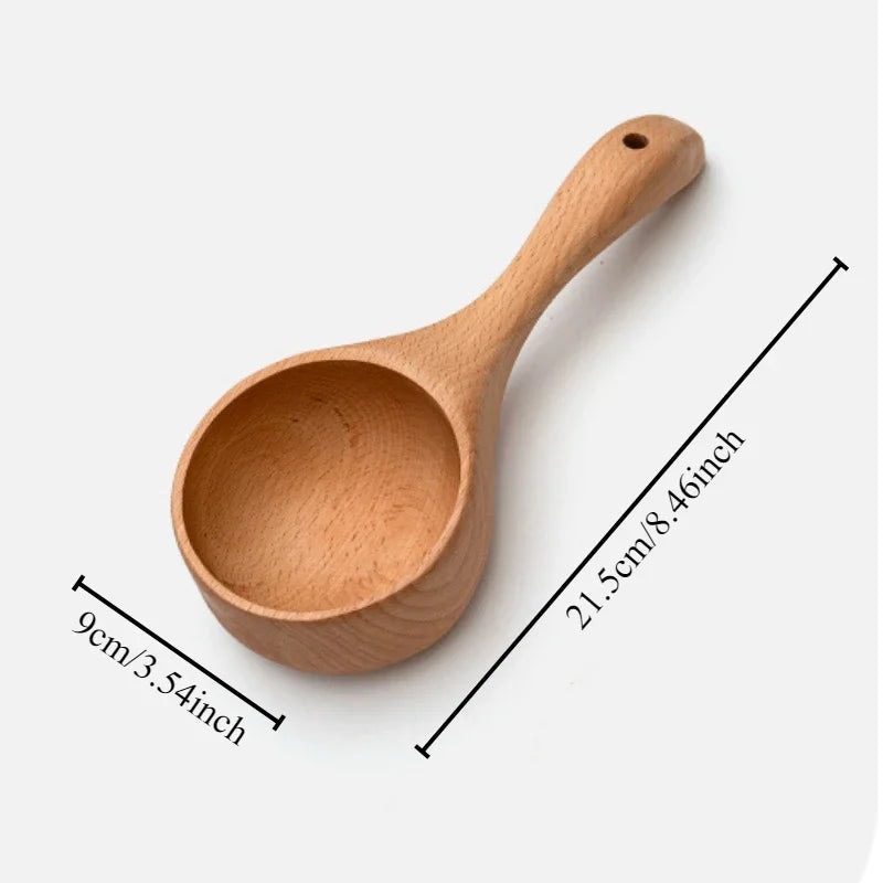 Household long handled wooden spoon for rice washing and water scooping cutlery large - d