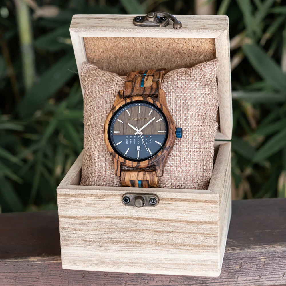 Bobo bird men’s watches niche wooden wristwatch unique quartz watch for men week & date display customized drop shipping