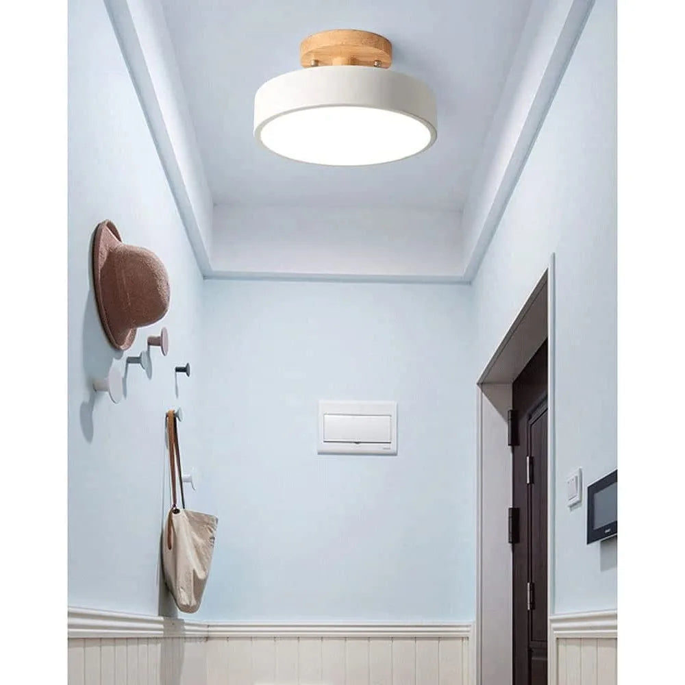 1pcs tri-color dimming ceiling light led flush mount lamp wrought acrylic lampshade round wood holder study