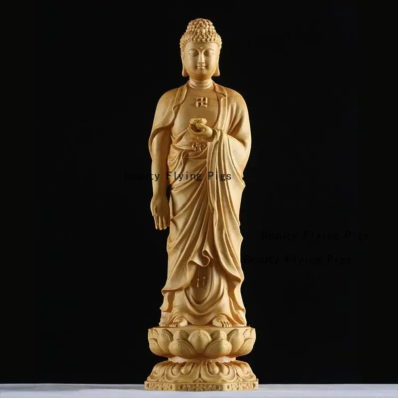 Wood carving the buddha figurine amitabha statue sculpture home living room decoration buddhist supply art crafts
