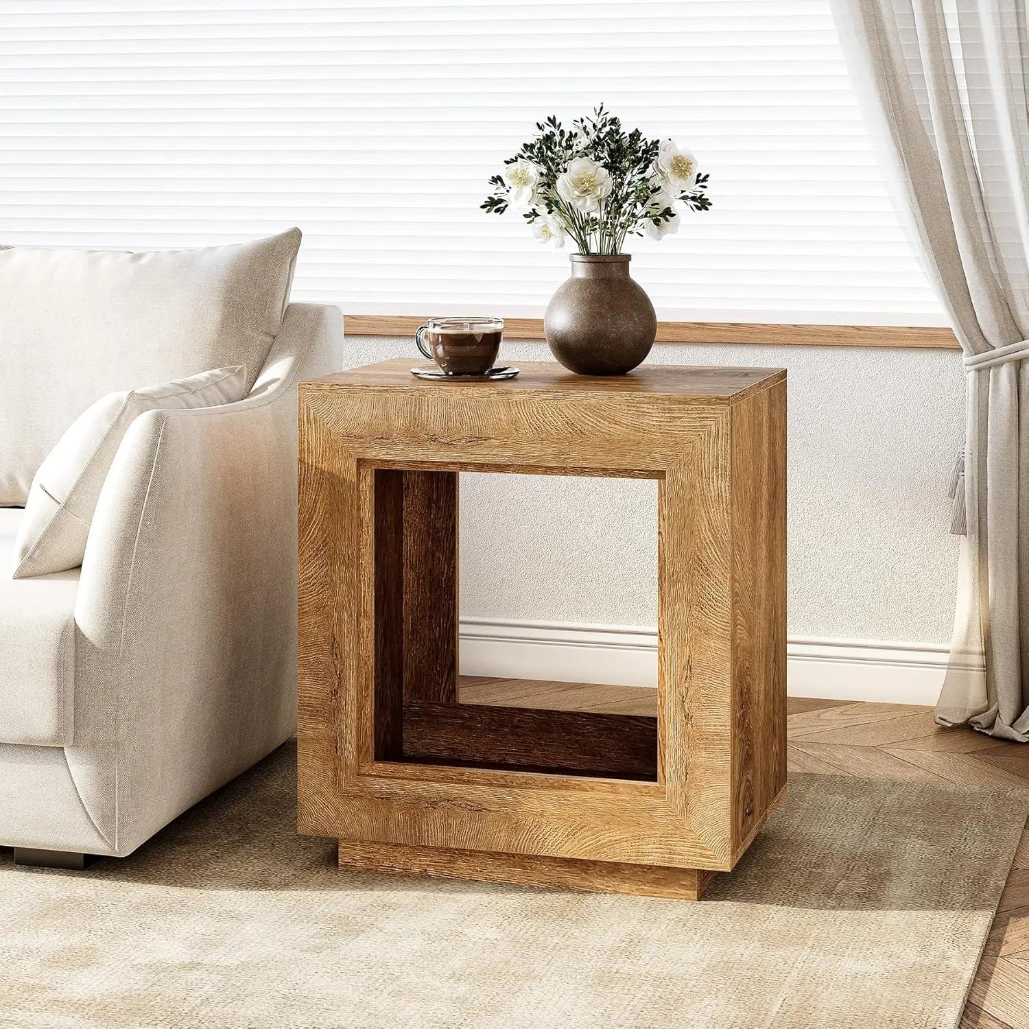 Little tree end table wooden square side farmhouse sofa tables for living room 2-tier bedside bedroom - united states