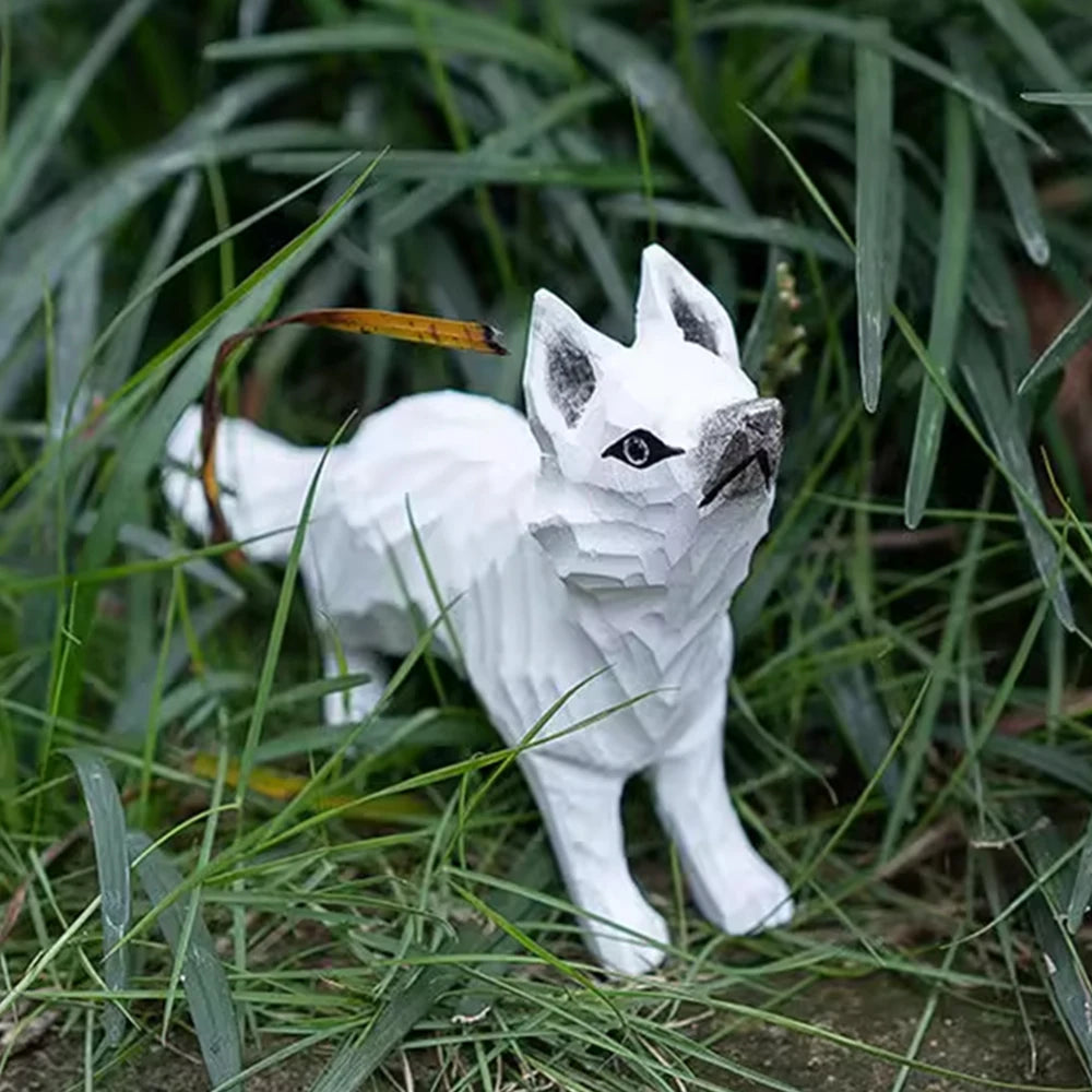 Handcrafted wood carving fox statue cute figurines desk ornament decorations accessories animal sculpture home decor