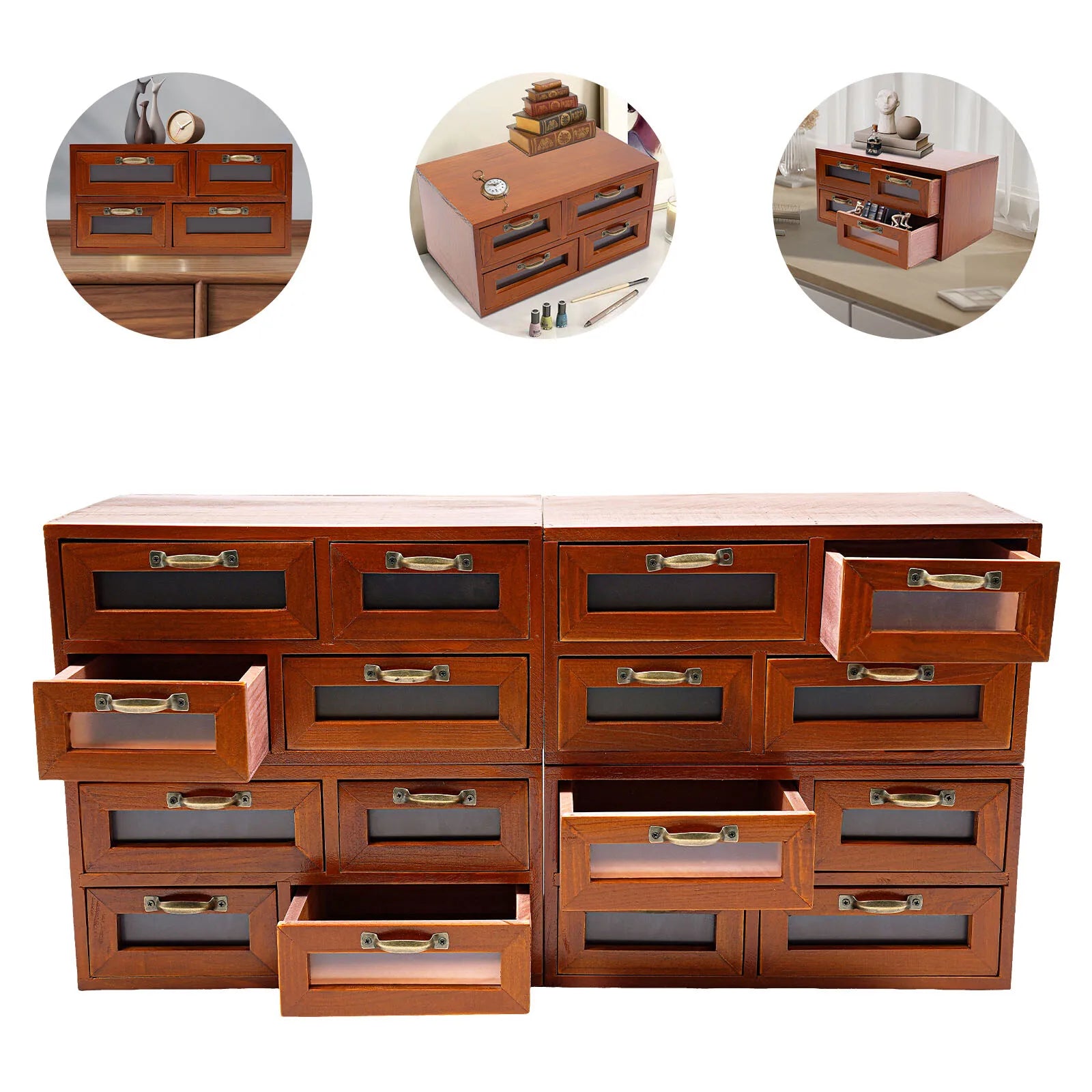4pcs 16 drawers brown wooden storage box vintage multi drawer organizer 60*18.5*30.4cm - united states - multipurpose