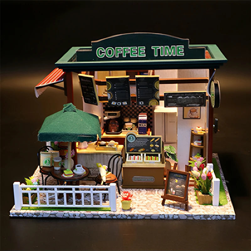 Coffee time diy miniature house creative birthday gift assembly model ornament black friday