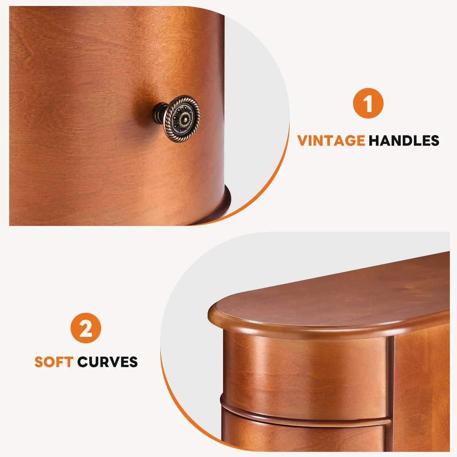 Jhk 24in wood side end table with 2 drawers for living room vintage bedside tables curved edge storage space bedroom