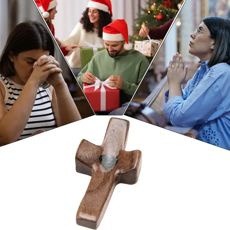 Wooden prayer crucifixion jesus encouragement black walnut palm crucifix lightweight relieve stress hollowed out heart