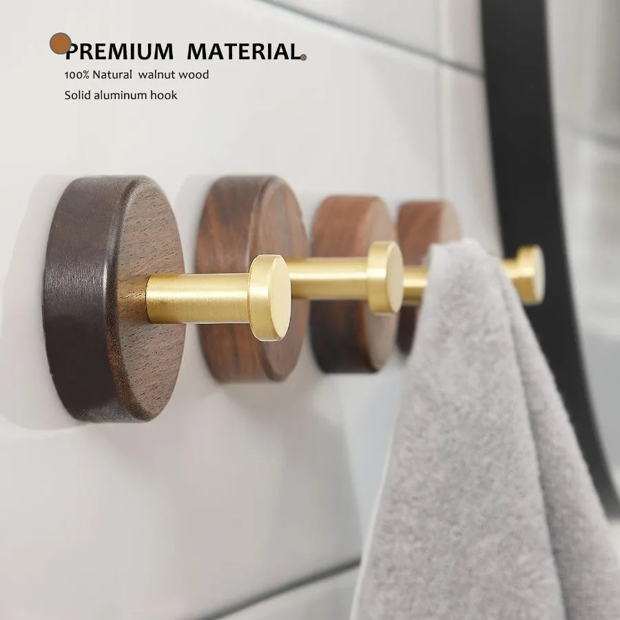 Adhesive wooden wall coat hooks3pack farmhouse decorative tural walnut wood towel hooks for hanging hats towels robe