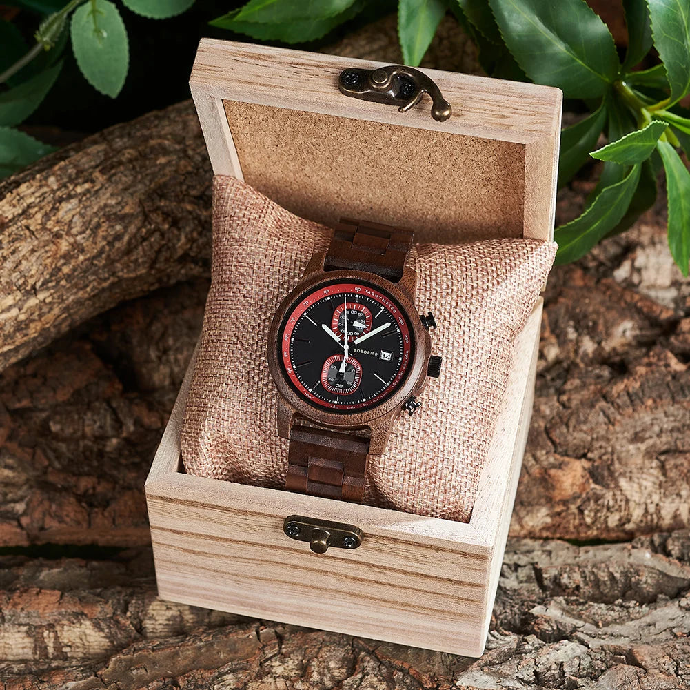 Bobo bird wood watch men luxury timepieces chronograph auto date male quartz wristwatches great gift for custom