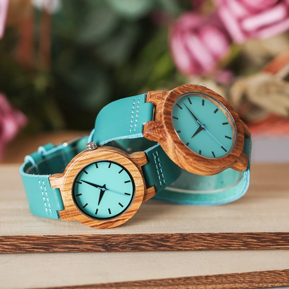 Minimalist scale blue dial quartz wood watches for men women couple styles genuine leather lover’s wristwatches