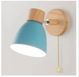 Wooden nordic wall lamp with switch modern sconce for bedroom living room home lighting macaroon 6 color steering head