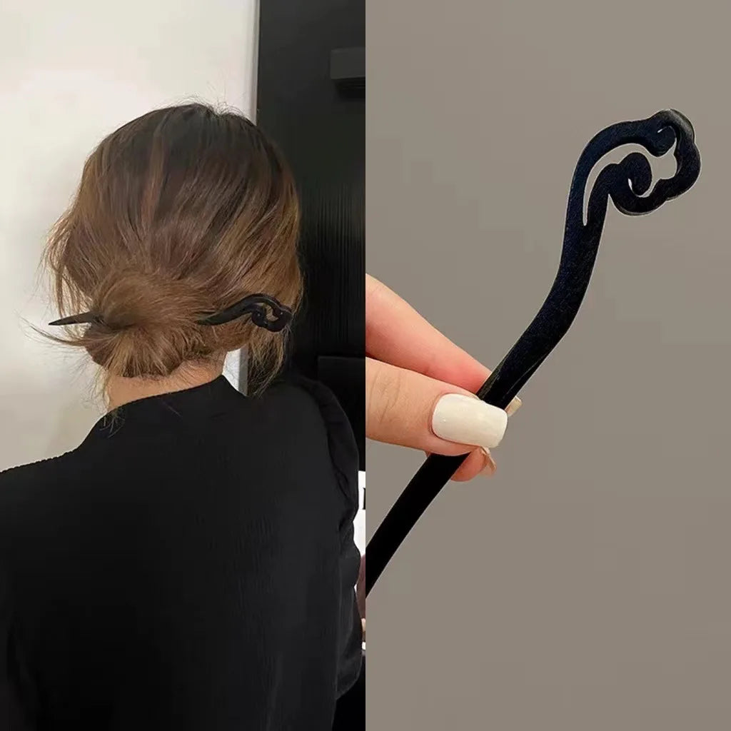 Vintage wooden hair clip black easy to twist hairpin ethnic clothing hanfu accessories girl - 16