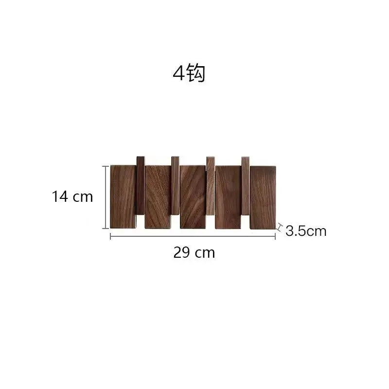 Wood coat rack wall mount hanger keys beech walnut door hook hat organizer porch entry home decor - walnut-4 hooks
