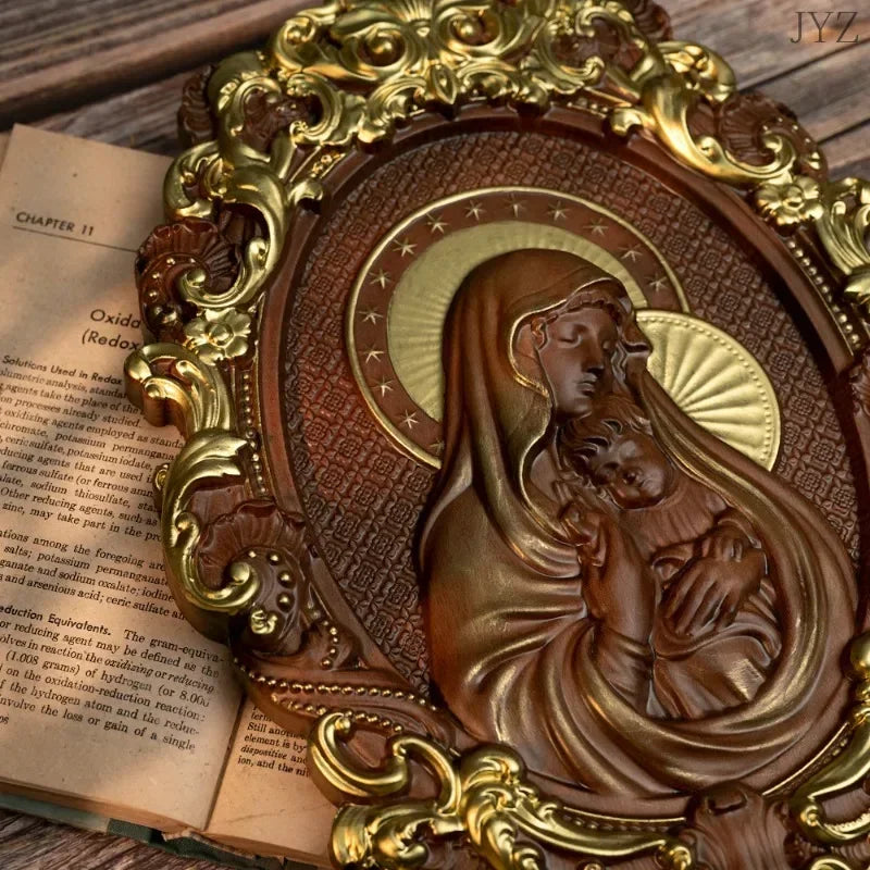High quality religious wood carving virgin mary and baby jesus catholic home decor - (christian)