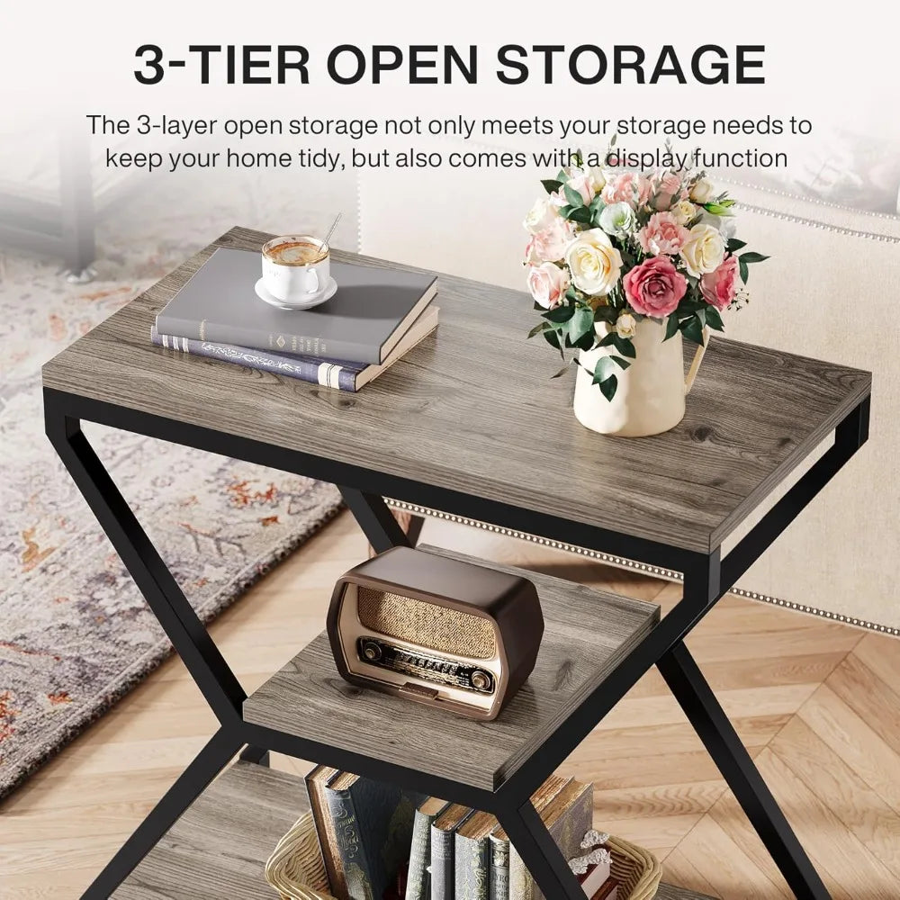 Compact 3-tier wood side table with storage living room accent furniture bedside nightstand for home