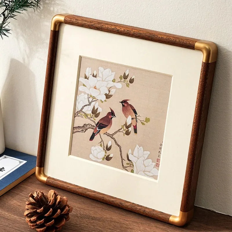 Chinese solid wood painting picture frame table advanced sense landscape mounted hanging wall living room