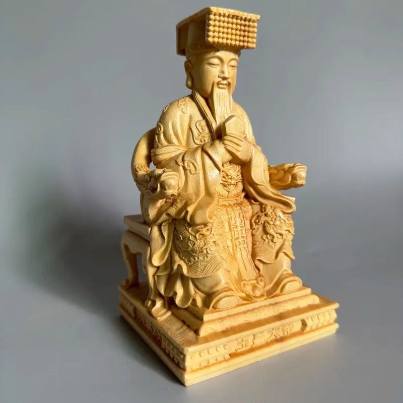 Exquisite cypress wood carved jade emperor statue heavenly figurine for buddhist altar worship & home decor divine art