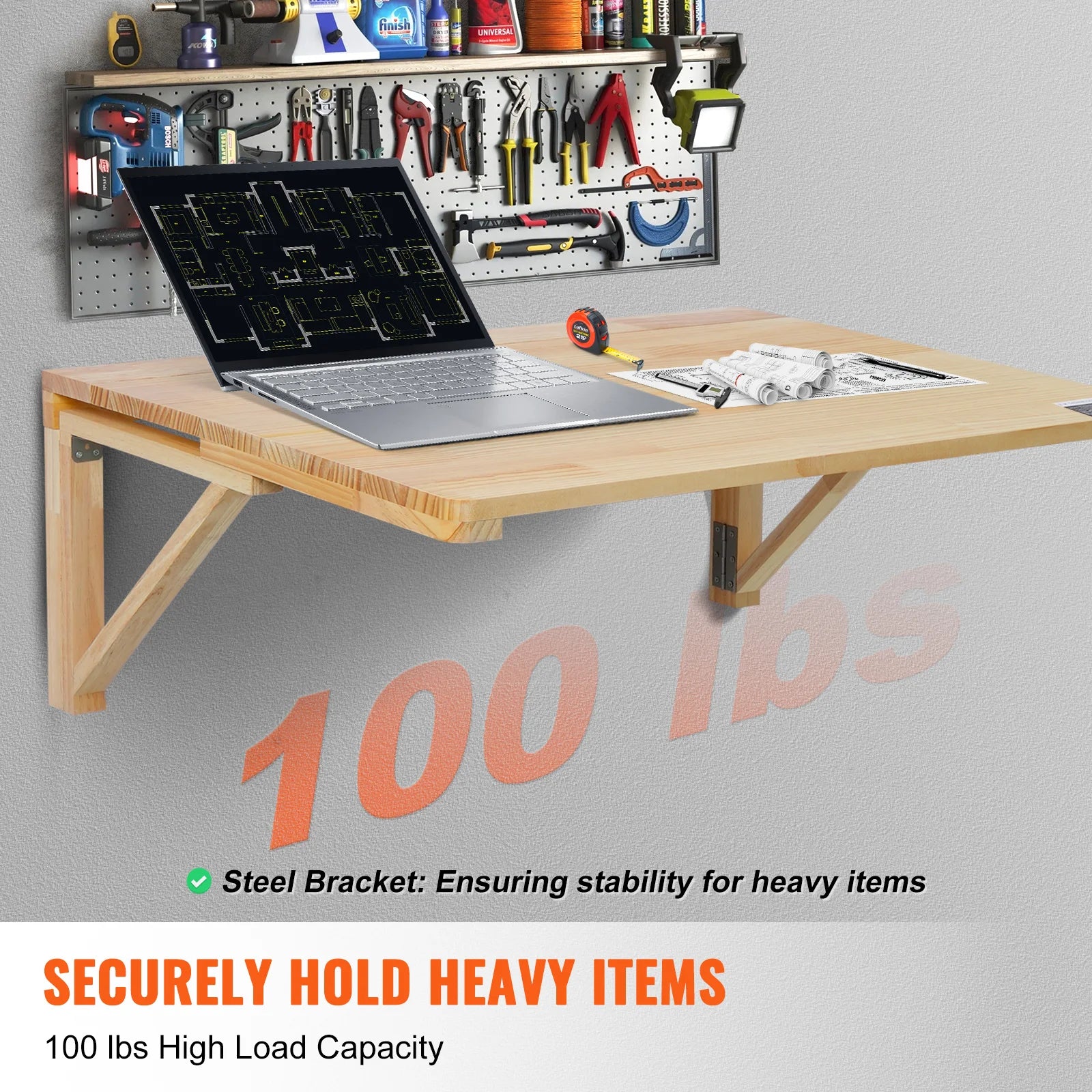 Succebuy wall mounted folding table wooden floating desk with shelf bracket drop leaf for home office kitchen bar