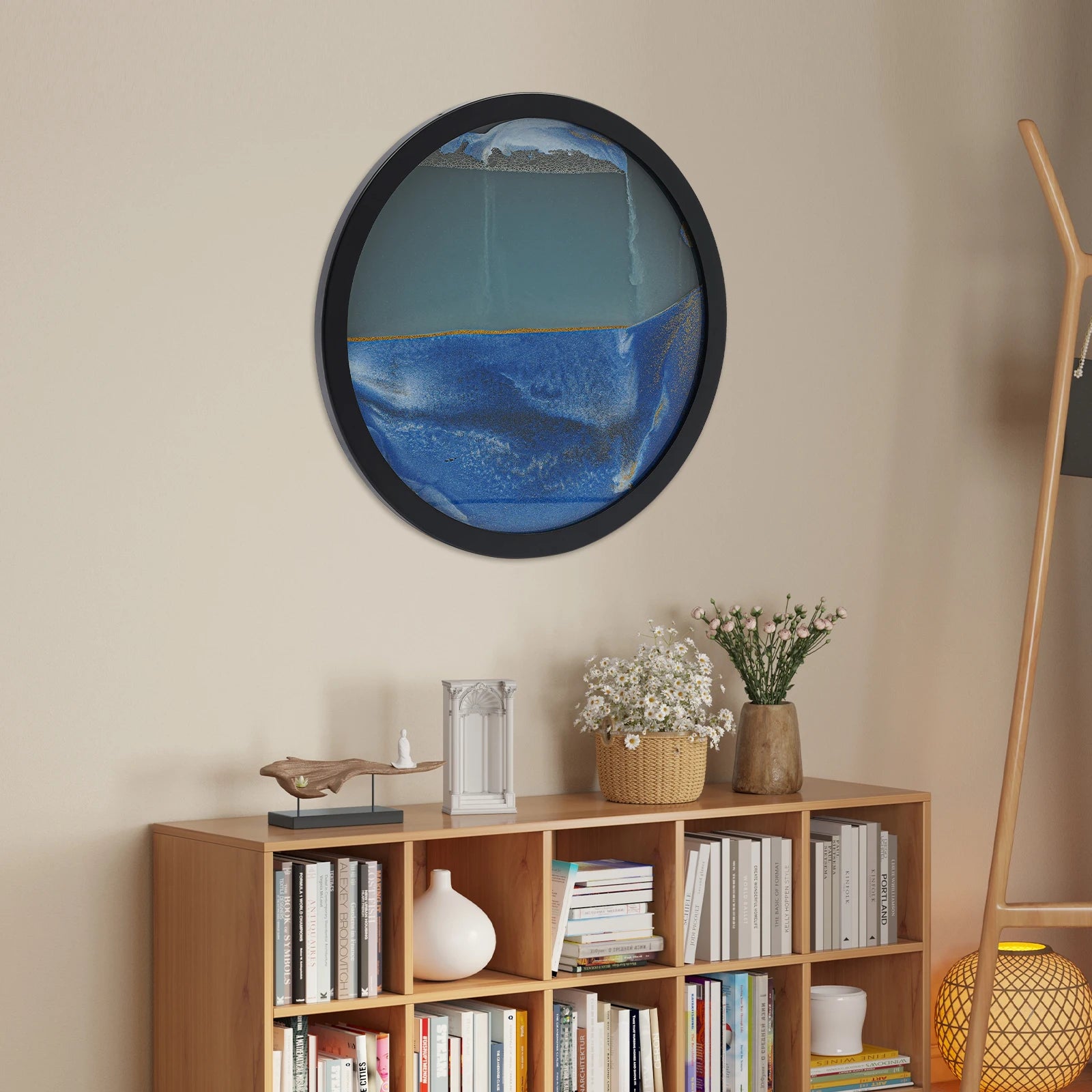 44cm/17.3in nordic style wall art decor abstract wooden hanging modern blue home decoration for living