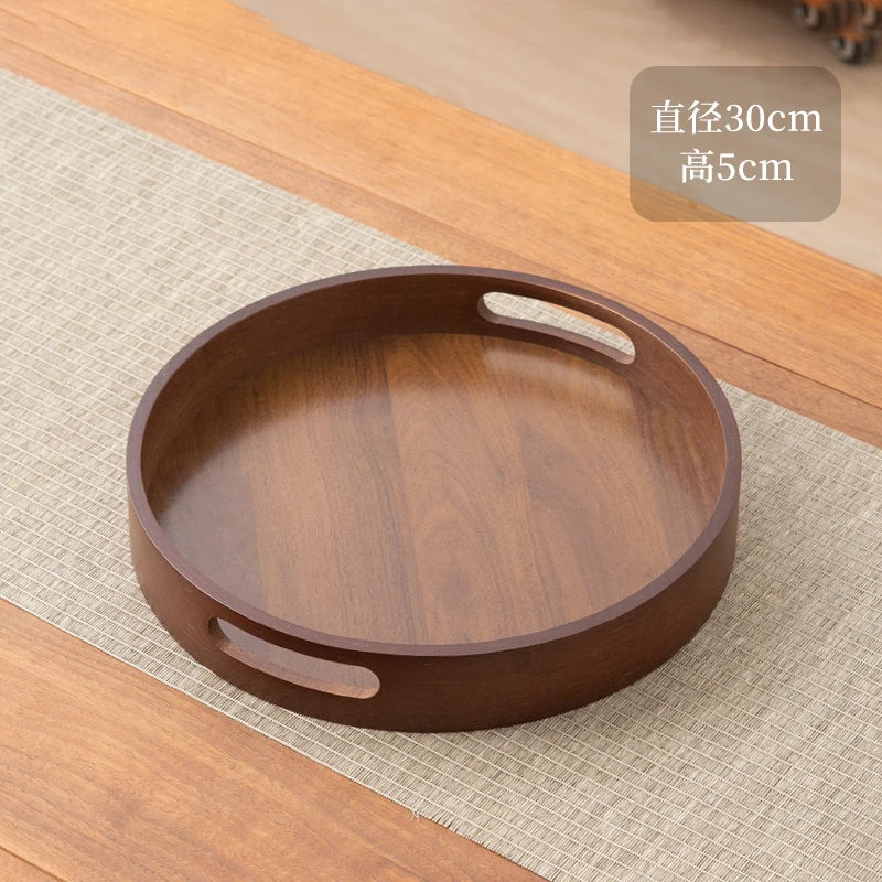 Large size rectangular bamboo wood tea tray display plate walnut color set cup storage handle home use japanese sle