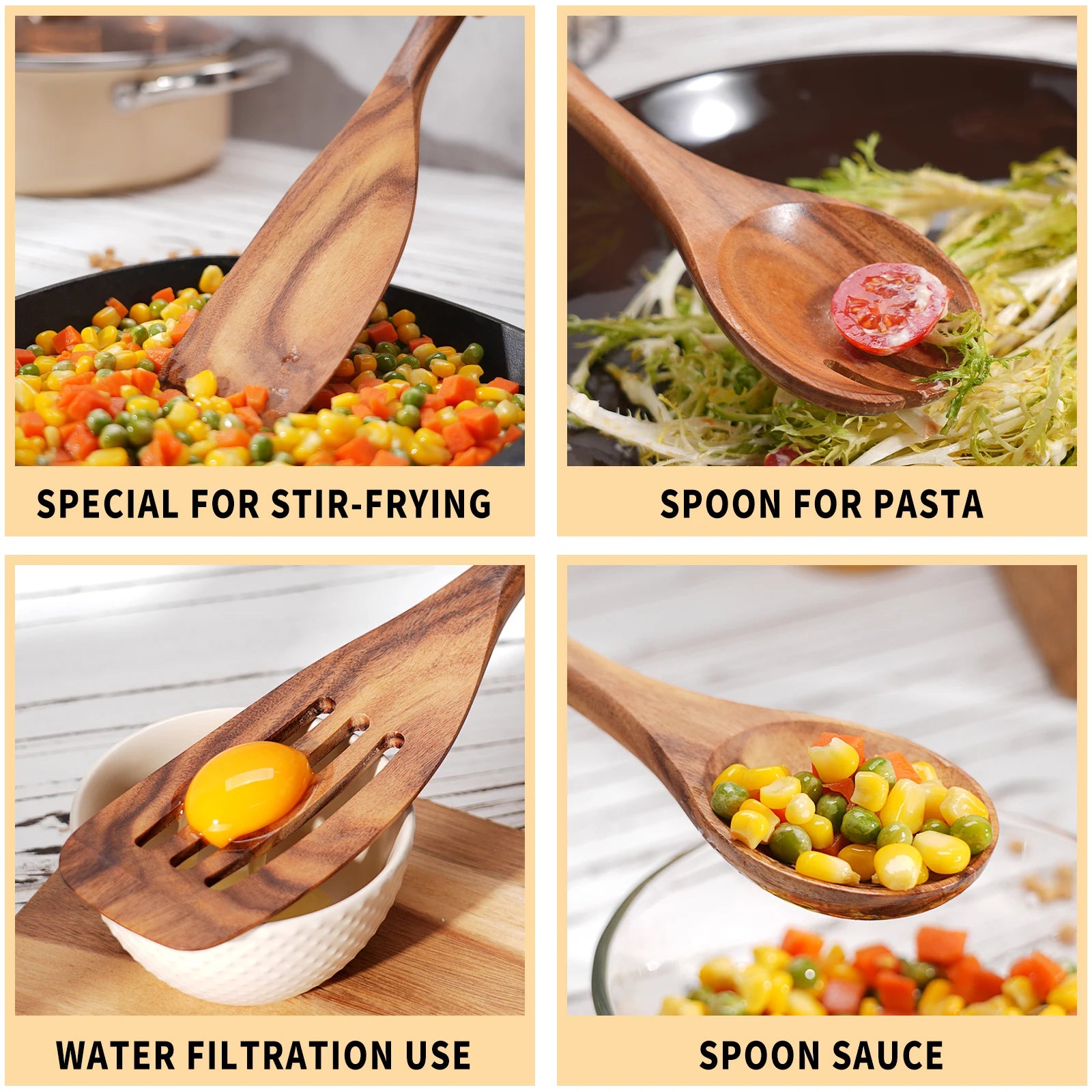 9 pcs kitchen utensils set wooden spoons for cooking - handmade spoon - wood color / united states