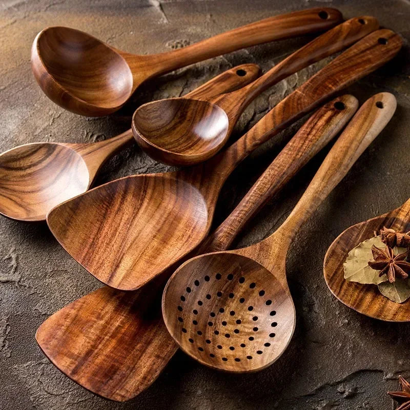 Wooden spoon natural tableware teak wood nanmu super long cooking kitchen utensils for tools