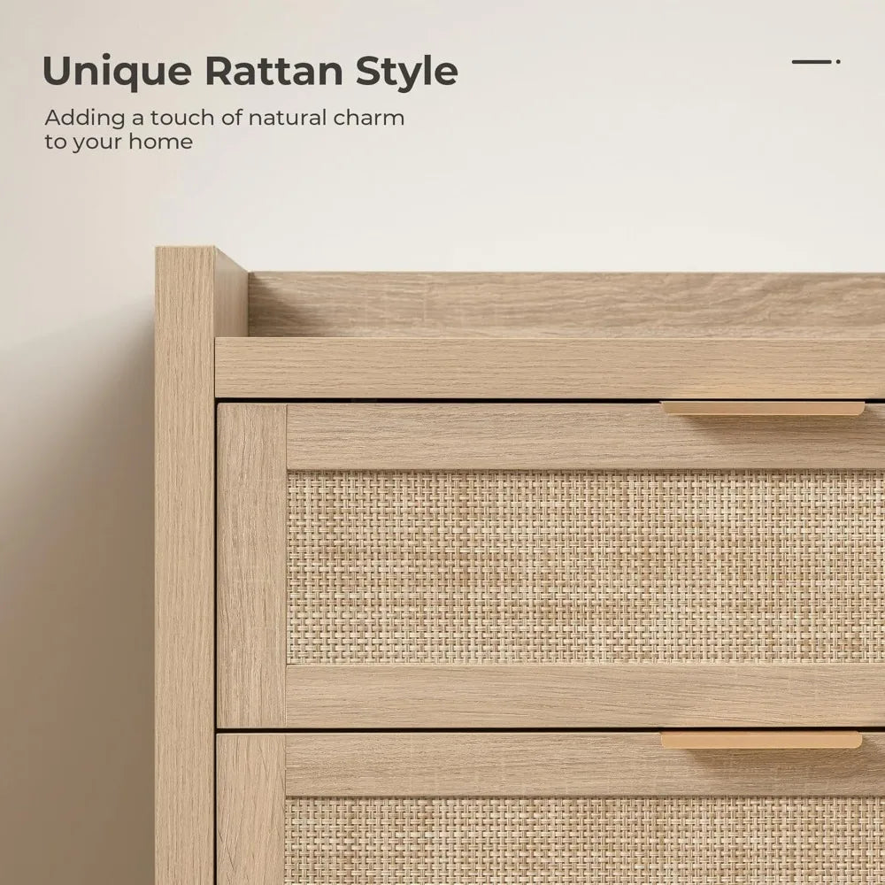 Sicotas dresser for bedroom chest of drawers 46 tall closet with 5 rattan boho night stand large clothes sto