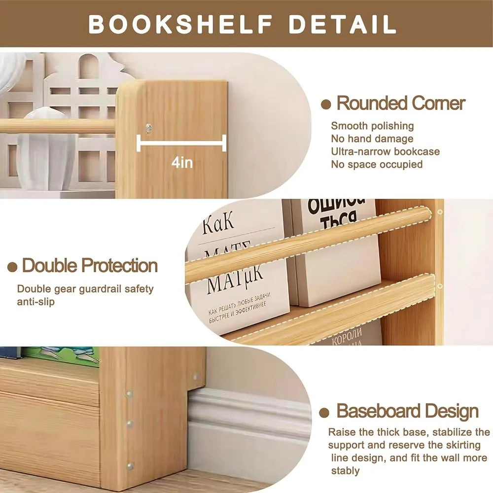 6-tier wooden bookshelf with open shelves behind door storage organizer for books toys and more - united states