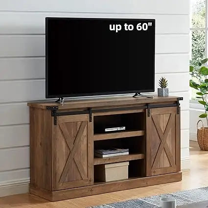 Farmhouse tv stand for 60 inch wood with sliding barn door entertainment center storage cabinet rustic medi - united