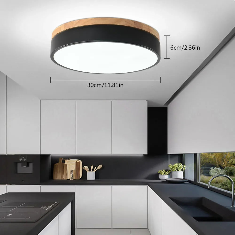 Bymaocar modern led ceiling light minimalist wood style flush mount three-color fit 10-15m² area 360° illumination