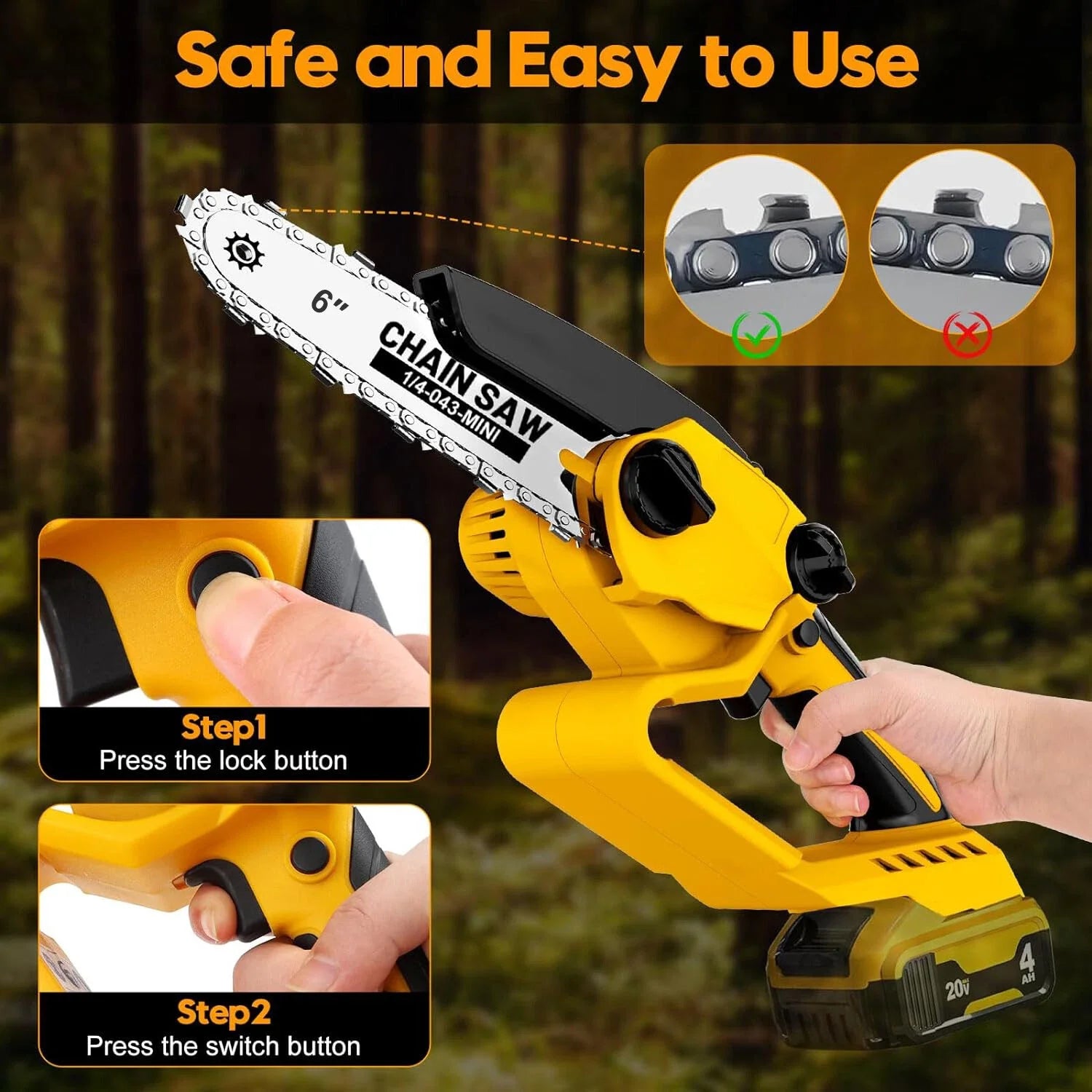 6 inches mini chainsaw dewalt 20v max battery cordless hand-held pruning saw power tools for garden logging woodworking