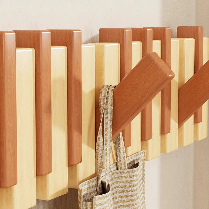 Wood piano key hanger - wall/door mount hidden hooks holder - entryway decor no-drill - hanging wall rack