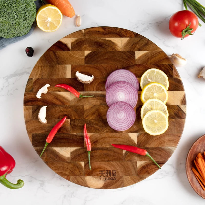 Acacia wood cutting board round end grain chopping block double-sided using wooden cheese butcher food grade kitchen